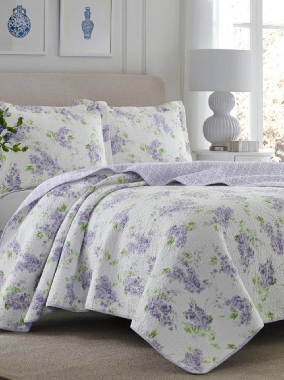 LAURA ASHLEY NWT 3pc Full/Queen Keighley Reversible Quilt Set -Purple
